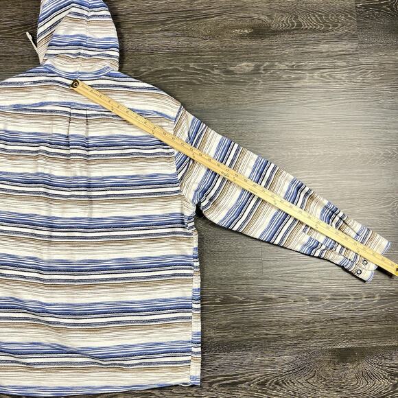 ROWM Mens 100% Cotton Hooded Shacket Shirt Jacket Size XL Cream Stripped Rugged - Picture 7 of 12
